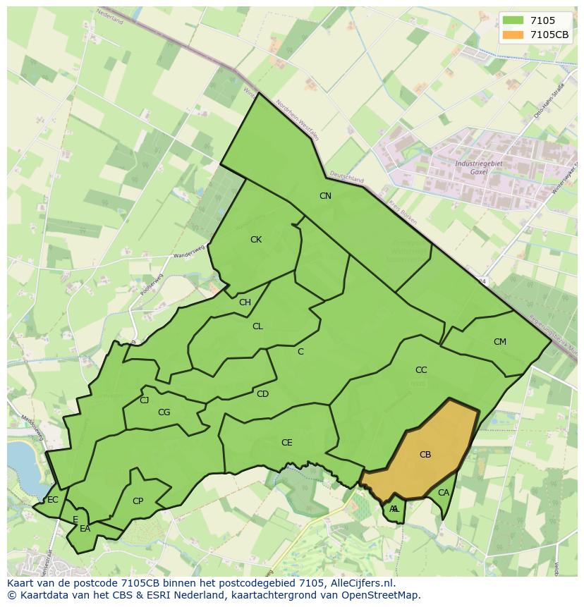 Afbeelding van het postcodegebied 7105 CB op de kaart.