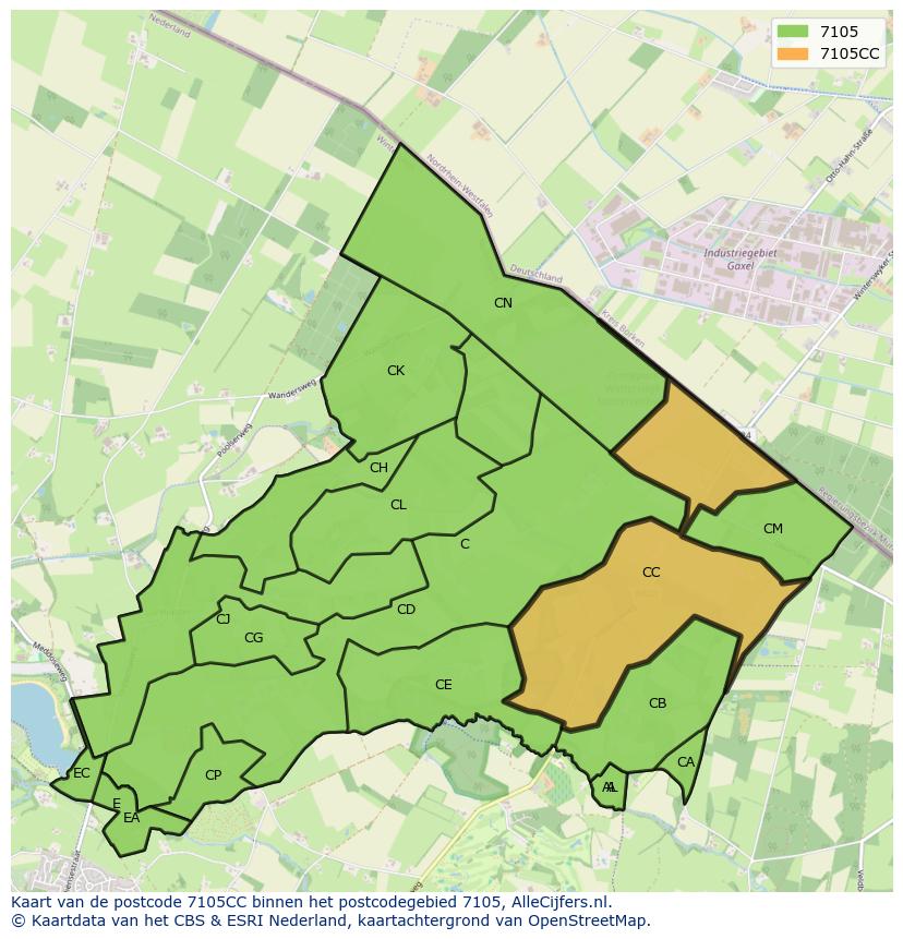 Afbeelding van het postcodegebied 7105 CC op de kaart.