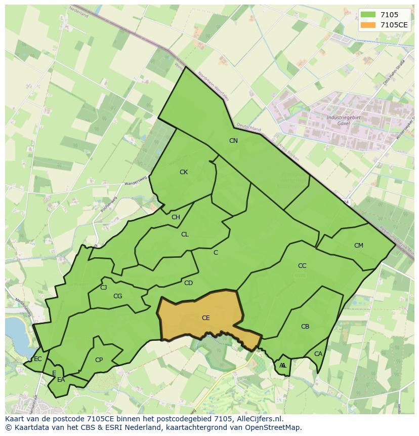 Afbeelding van het postcodegebied 7105 CE op de kaart.