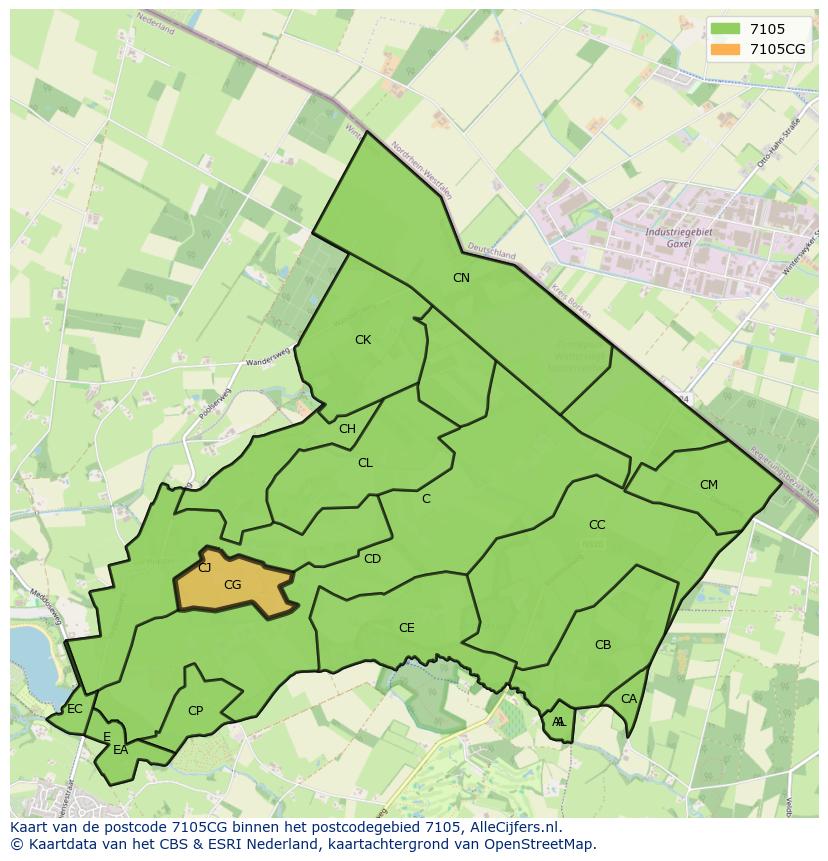 Afbeelding van het postcodegebied 7105 CG op de kaart.
