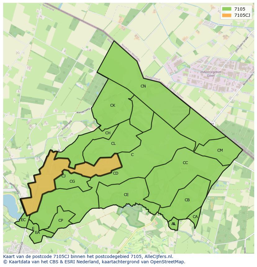 Afbeelding van het postcodegebied 7105 CJ op de kaart.