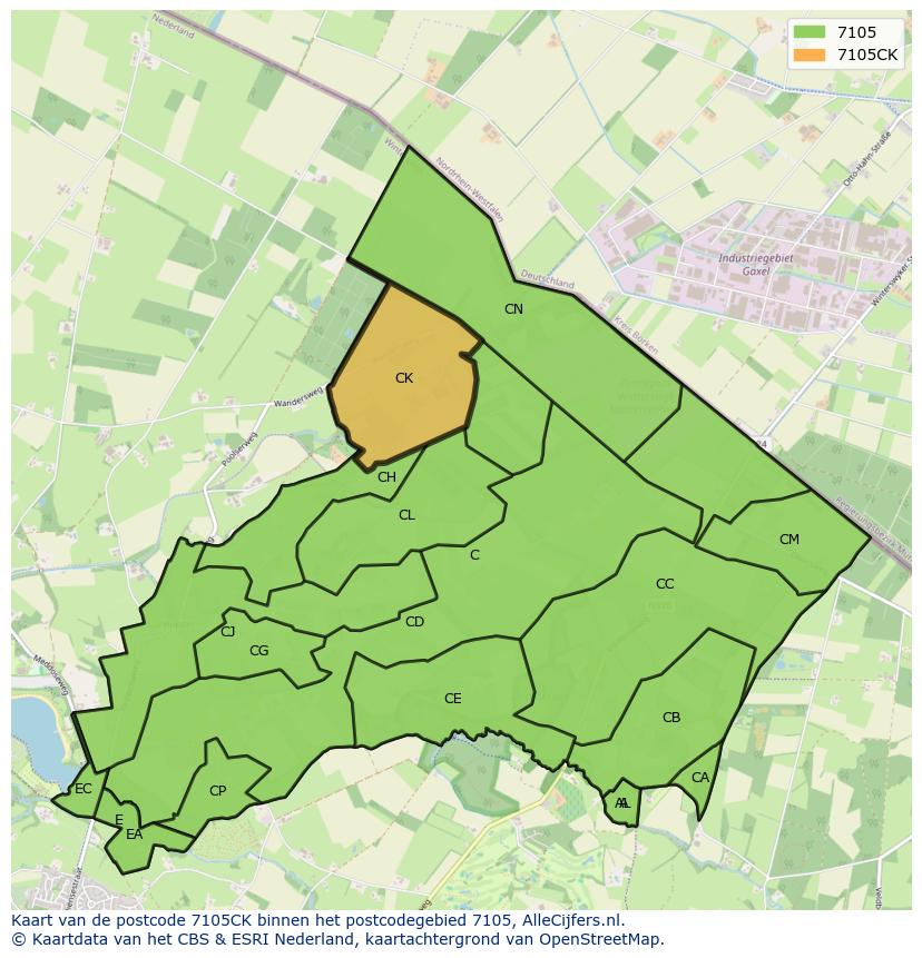 Afbeelding van het postcodegebied 7105 CK op de kaart.