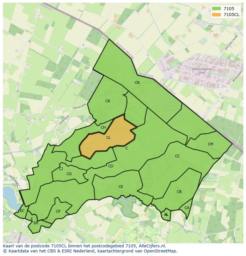 Afbeelding van het postcodegebied 7105 CL op de kaart.