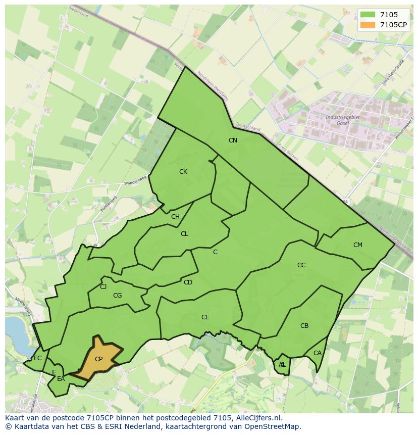 Afbeelding van het postcodegebied 7105 CP op de kaart.