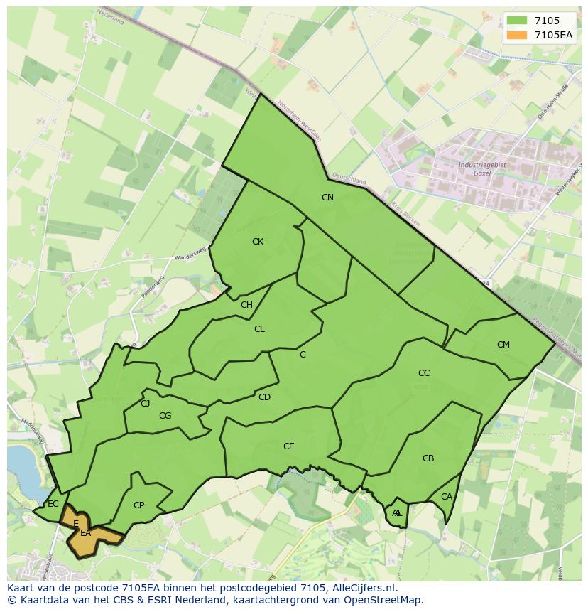 Afbeelding van het postcodegebied 7105 EA op de kaart.