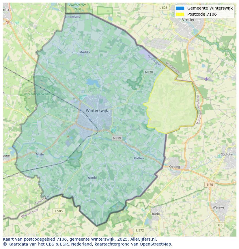 Afbeelding van het postcodegebied 7106 op de kaart.