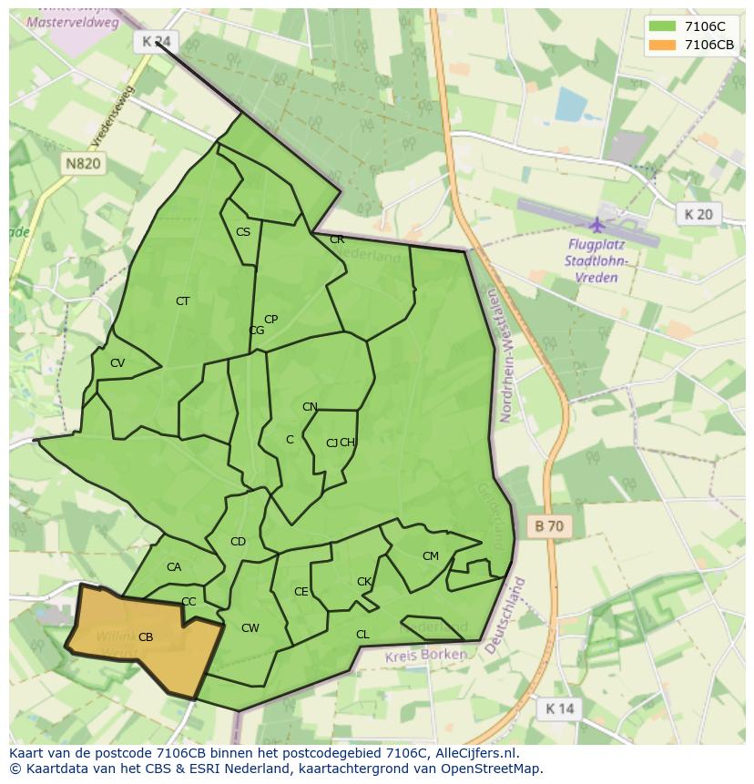 Afbeelding van het postcodegebied 7106 CB op de kaart.