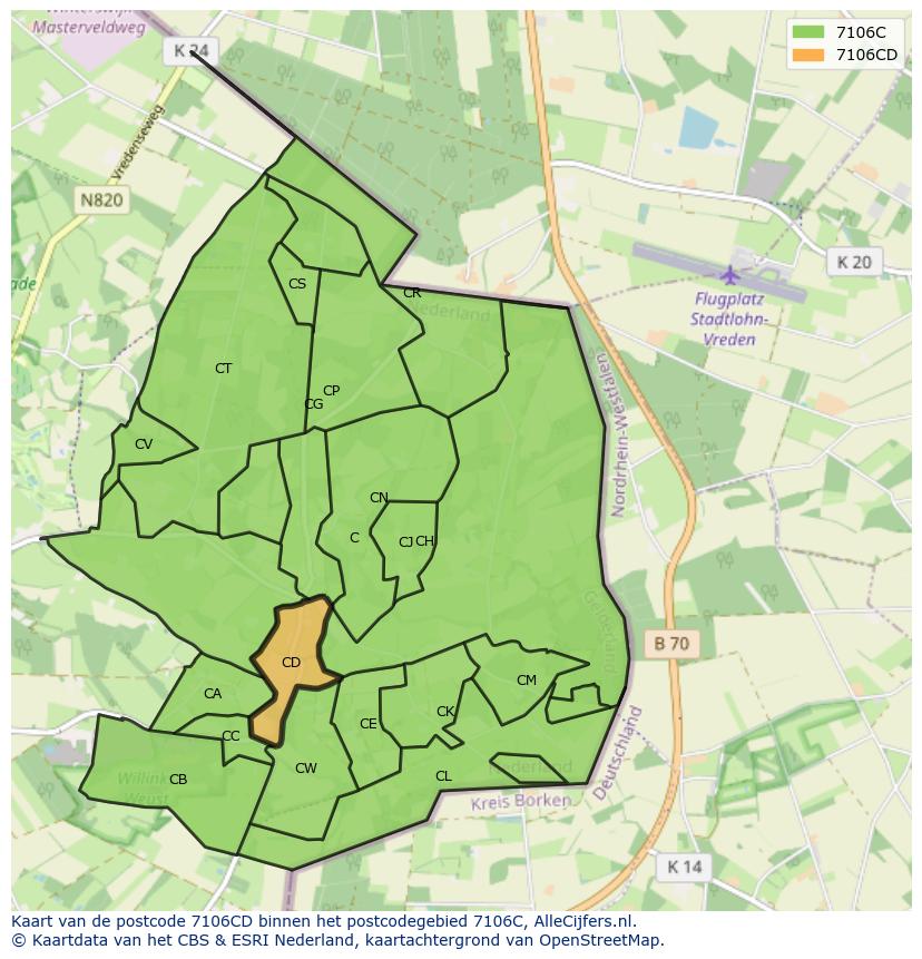 Afbeelding van het postcodegebied 7106 CD op de kaart.