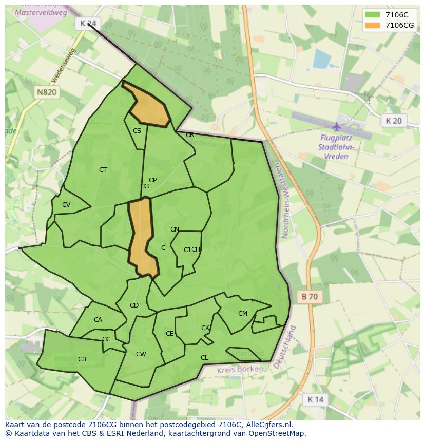 Afbeelding van het postcodegebied 7106 CG op de kaart.