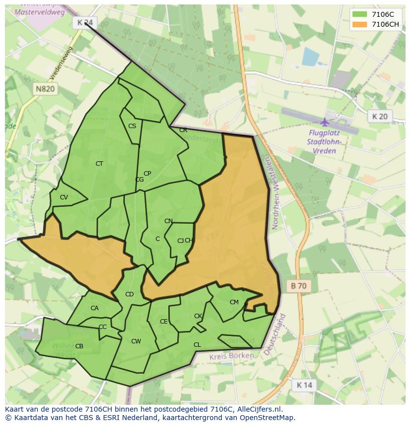Afbeelding van het postcodegebied 7106 CH op de kaart.