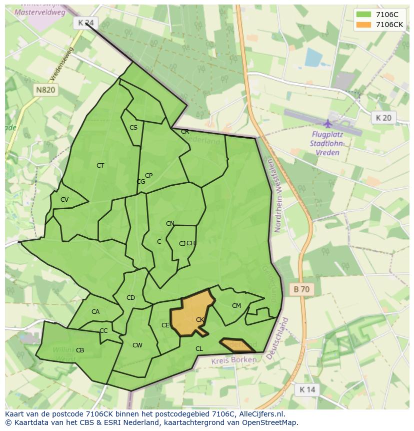 Afbeelding van het postcodegebied 7106 CK op de kaart.