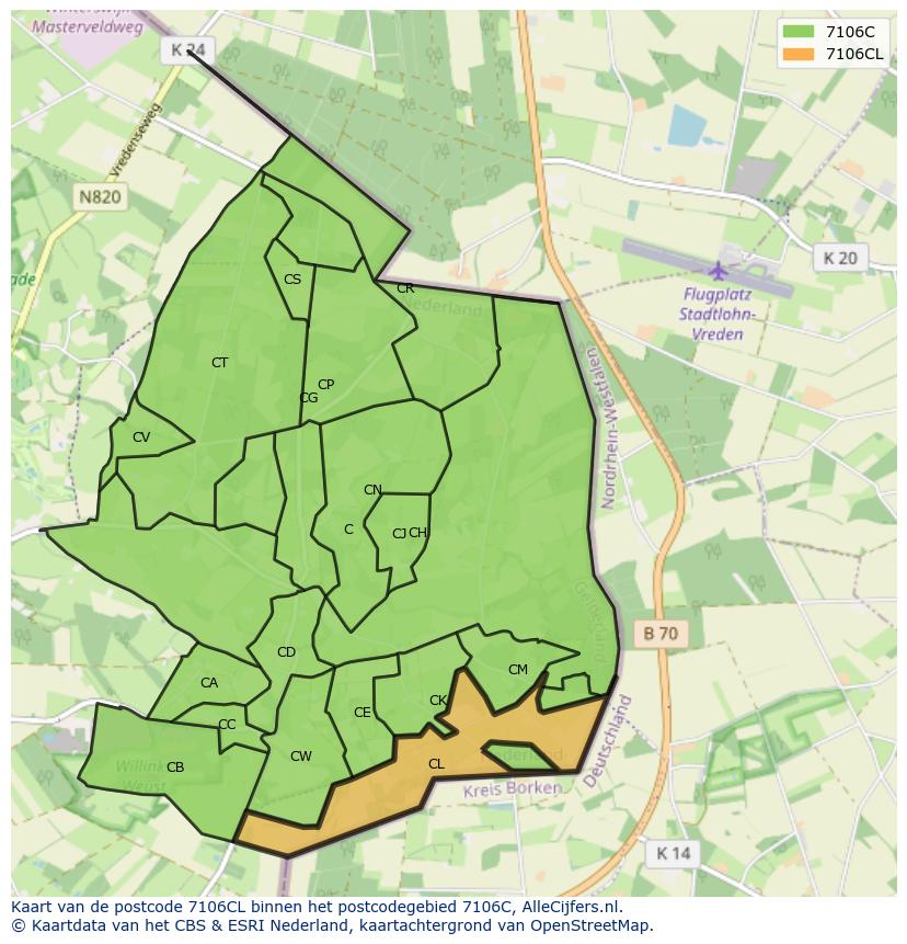 Afbeelding van het postcodegebied 7106 CL op de kaart.