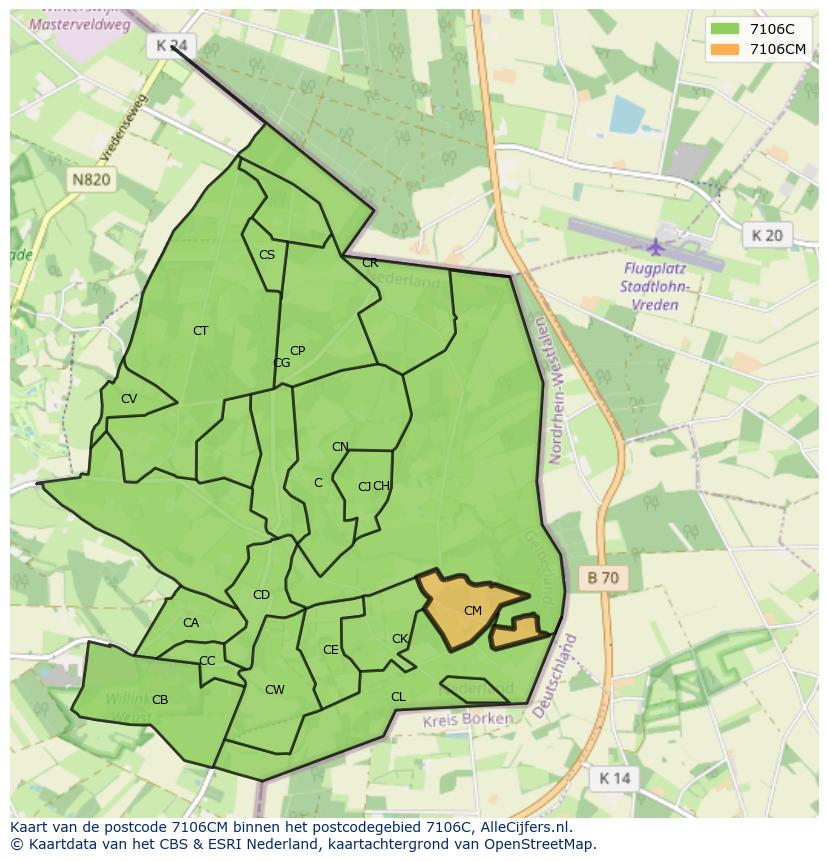 Afbeelding van het postcodegebied 7106 CM op de kaart.