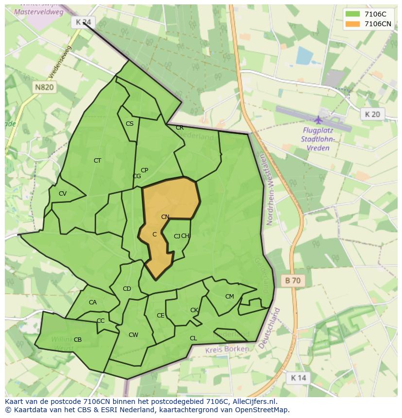 Afbeelding van het postcodegebied 7106 CN op de kaart.