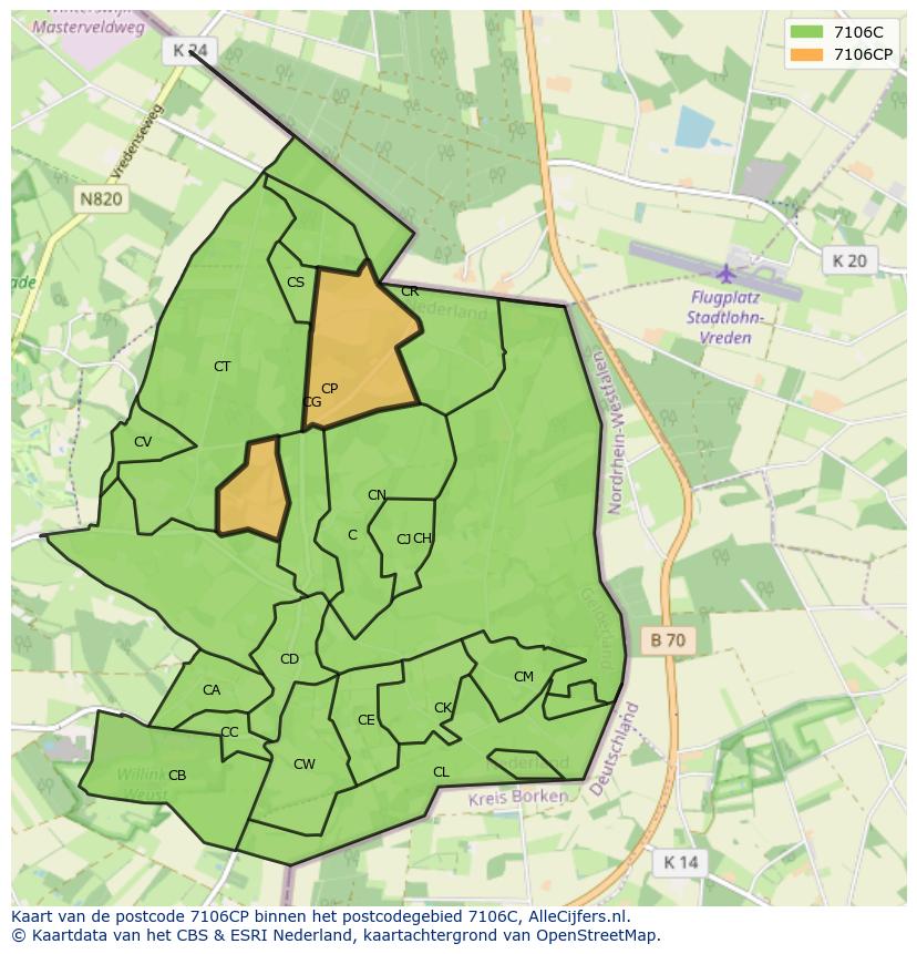 Afbeelding van het postcodegebied 7106 CP op de kaart.