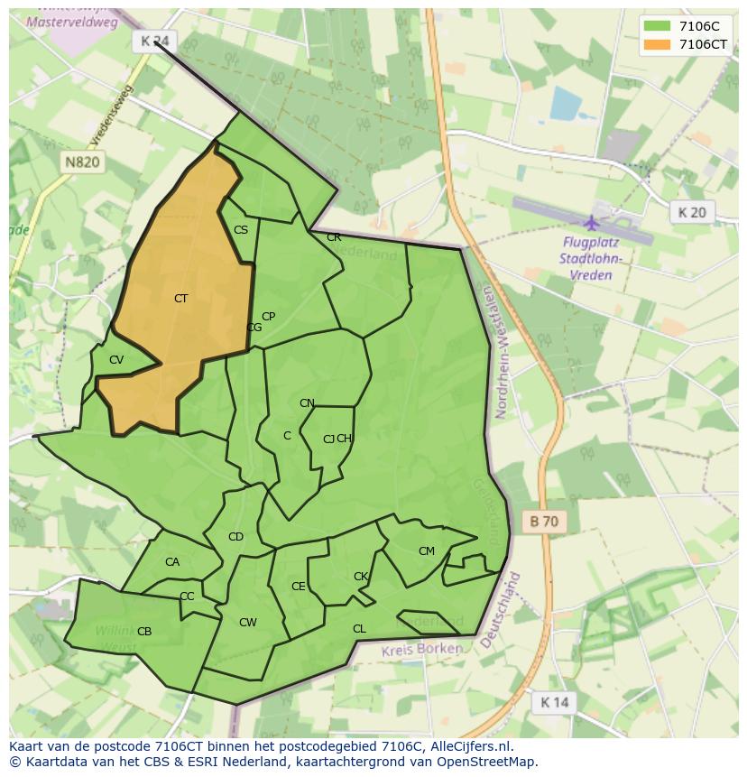 Afbeelding van het postcodegebied 7106 CT op de kaart.