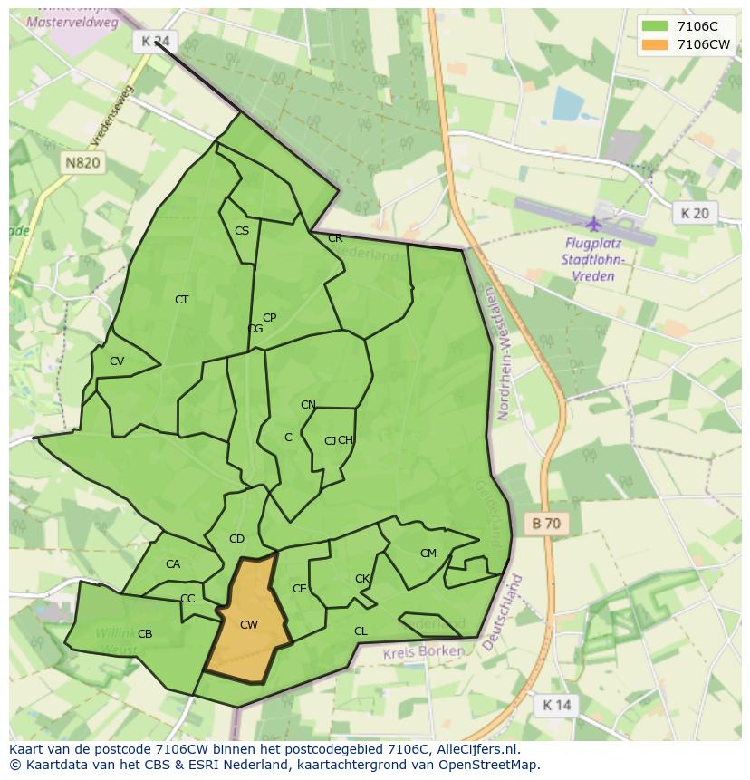 Afbeelding van het postcodegebied 7106 CW op de kaart.