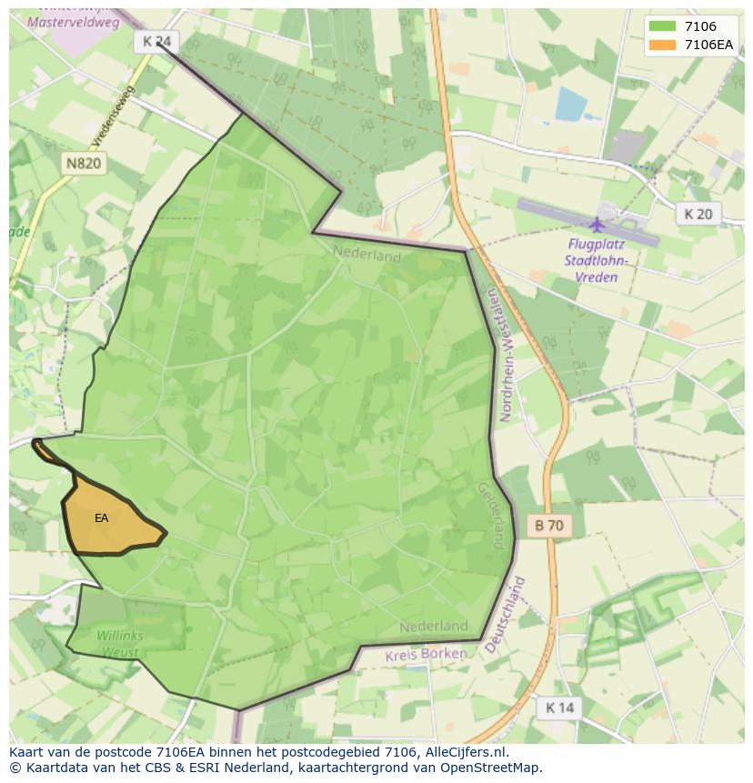 Afbeelding van het postcodegebied 7106 EA op de kaart.