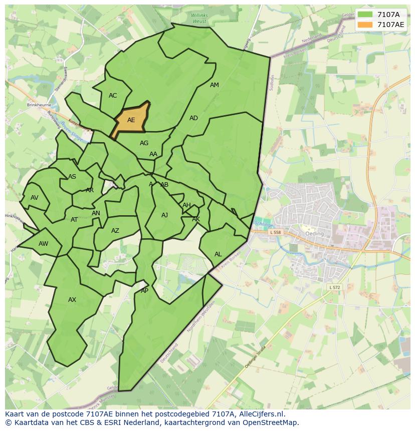 Afbeelding van het postcodegebied 7107 AE op de kaart.