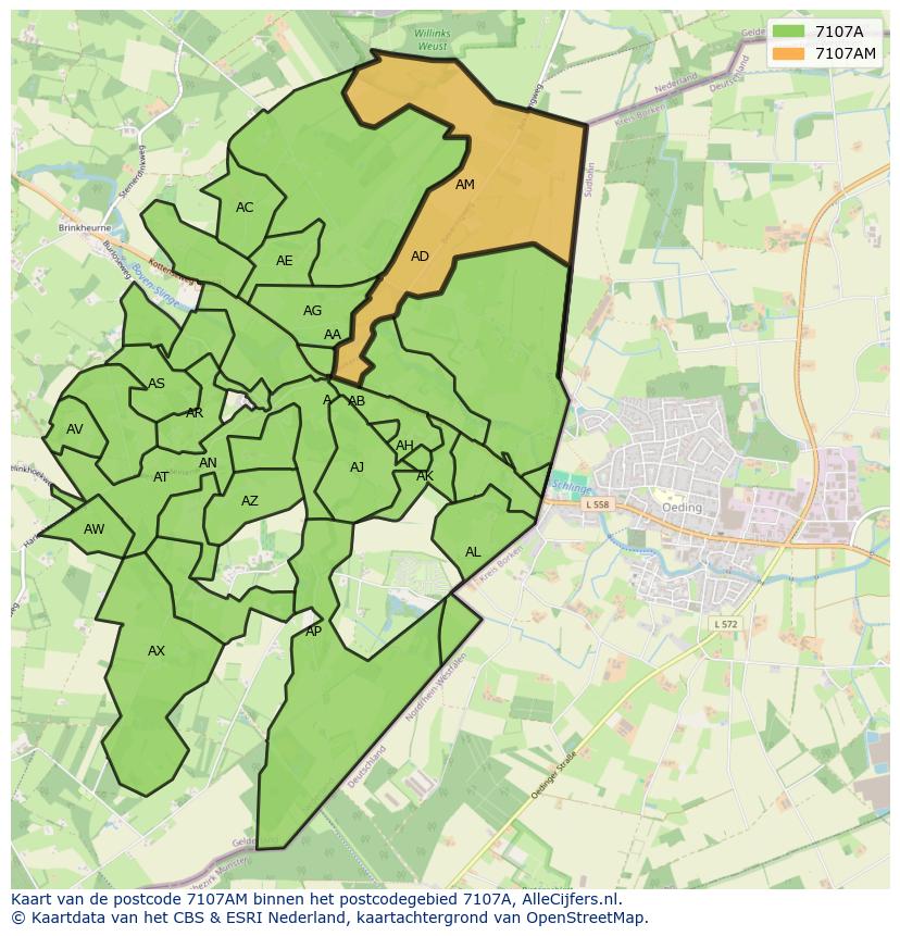 Afbeelding van het postcodegebied 7107 AM op de kaart.