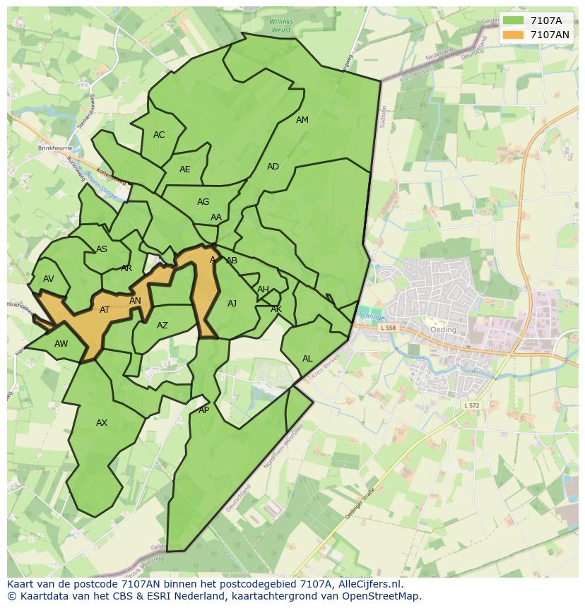 Afbeelding van het postcodegebied 7107 AN op de kaart.