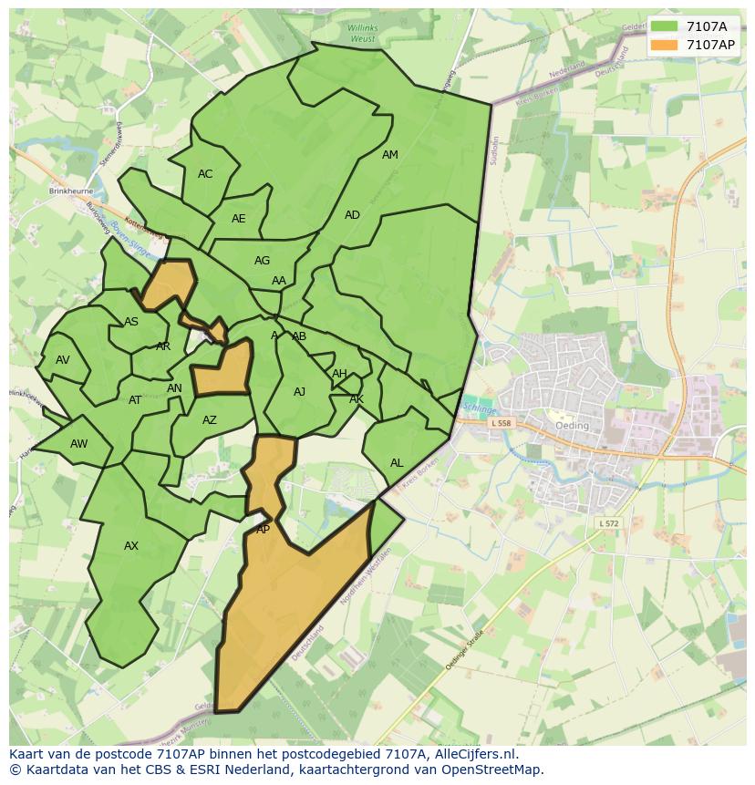 Afbeelding van het postcodegebied 7107 AP op de kaart.