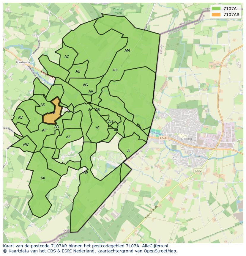 Afbeelding van het postcodegebied 7107 AR op de kaart.