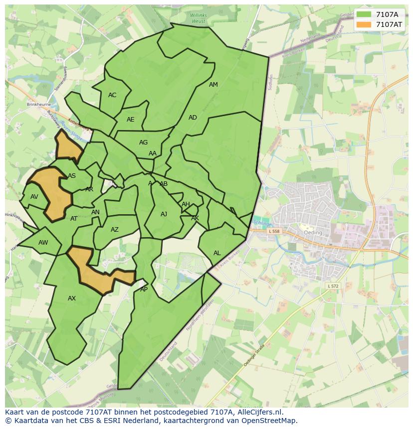 Afbeelding van het postcodegebied 7107 AT op de kaart.