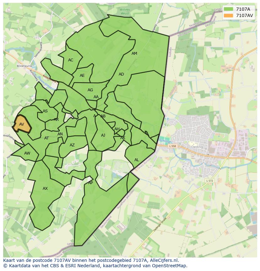 Afbeelding van het postcodegebied 7107 AV op de kaart.