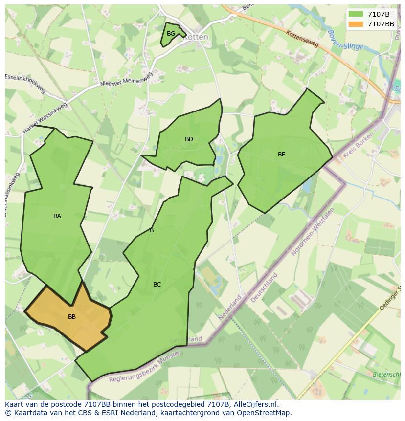 Afbeelding van het postcodegebied 7107 BB op de kaart.