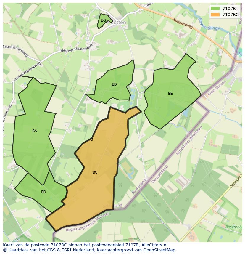 Afbeelding van het postcodegebied 7107 BC op de kaart.