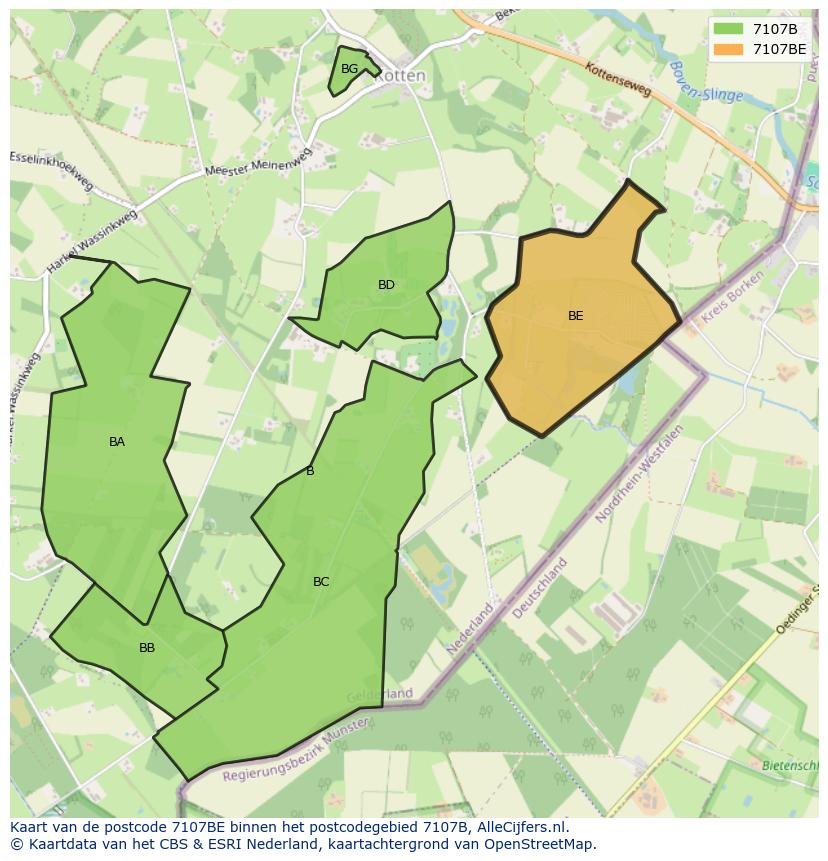 Afbeelding van het postcodegebied 7107 BE op de kaart.