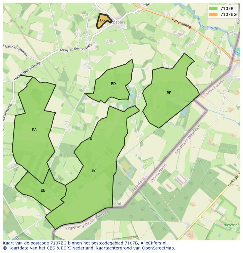 Afbeelding van het postcodegebied 7107 BG op de kaart.