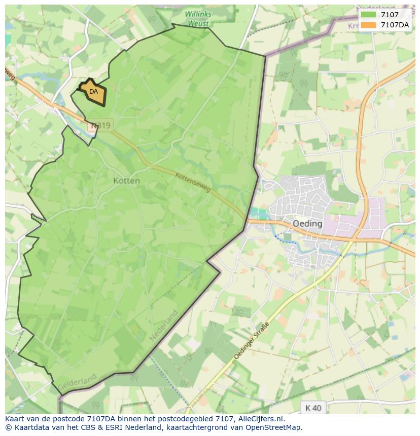 Afbeelding van het postcodegebied 7107 DA op de kaart.