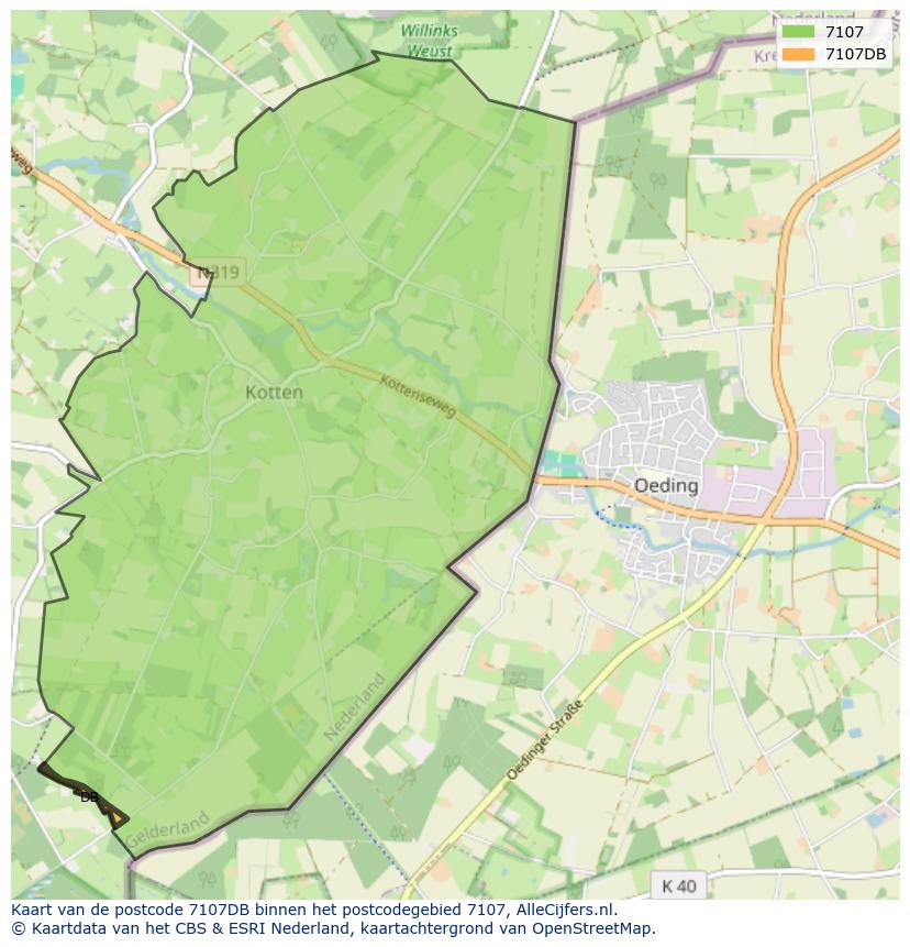 Afbeelding van het postcodegebied 7107 DB op de kaart.