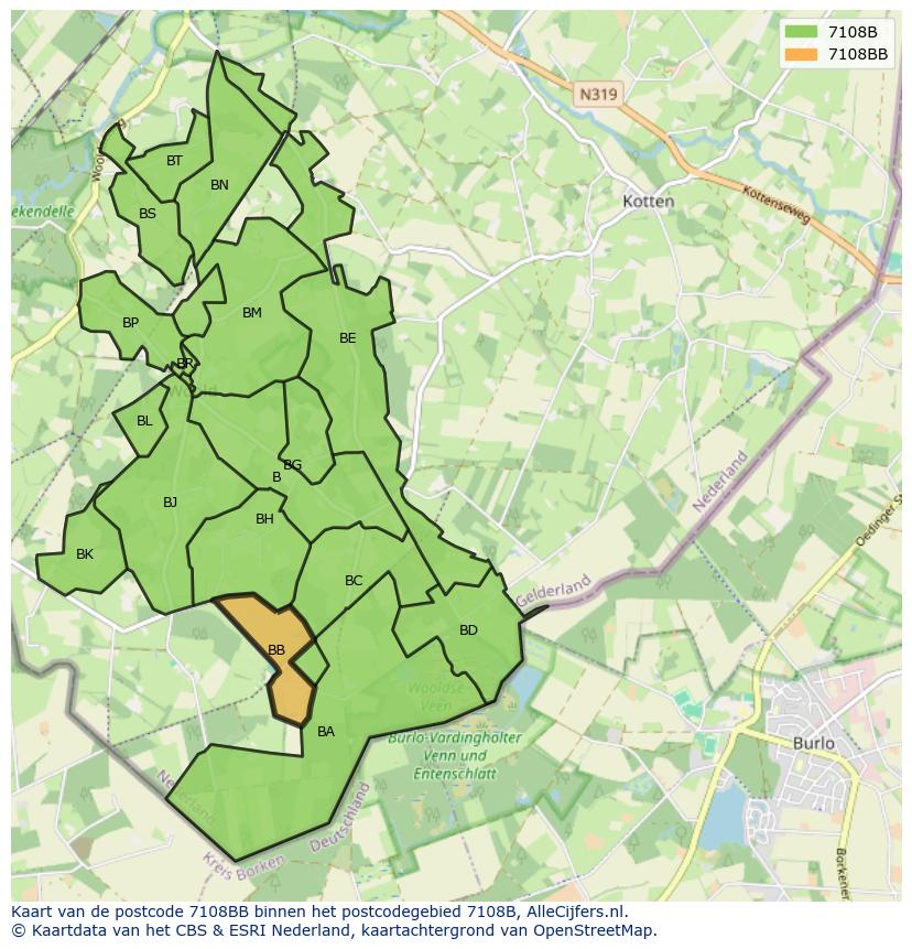 Afbeelding van het postcodegebied 7108 BB op de kaart.