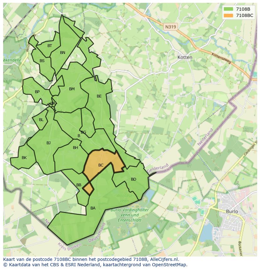 Afbeelding van het postcodegebied 7108 BC op de kaart.