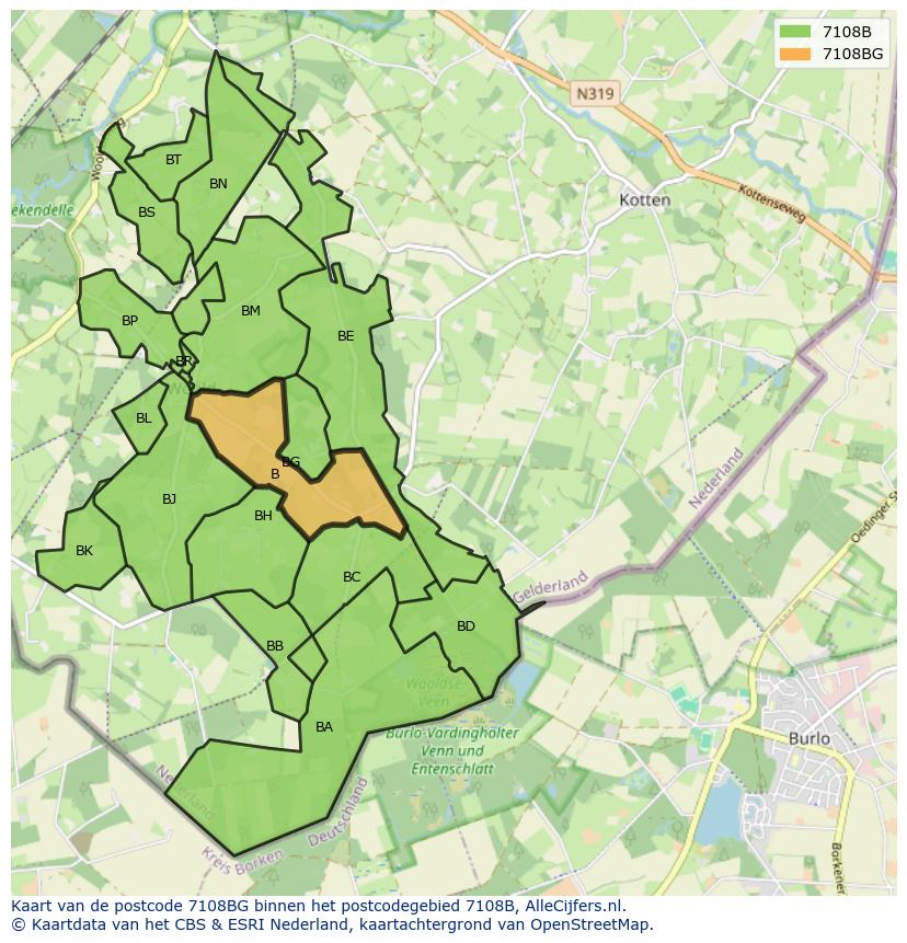 Afbeelding van het postcodegebied 7108 BG op de kaart.
