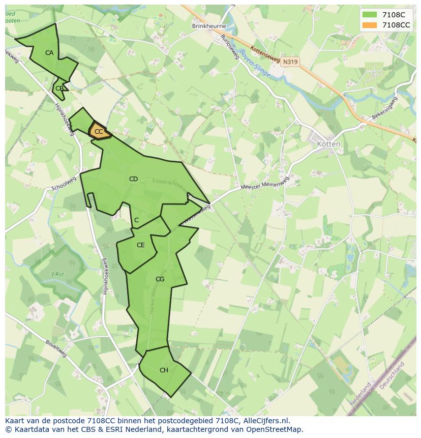Afbeelding van het postcodegebied 7108 CC op de kaart.
