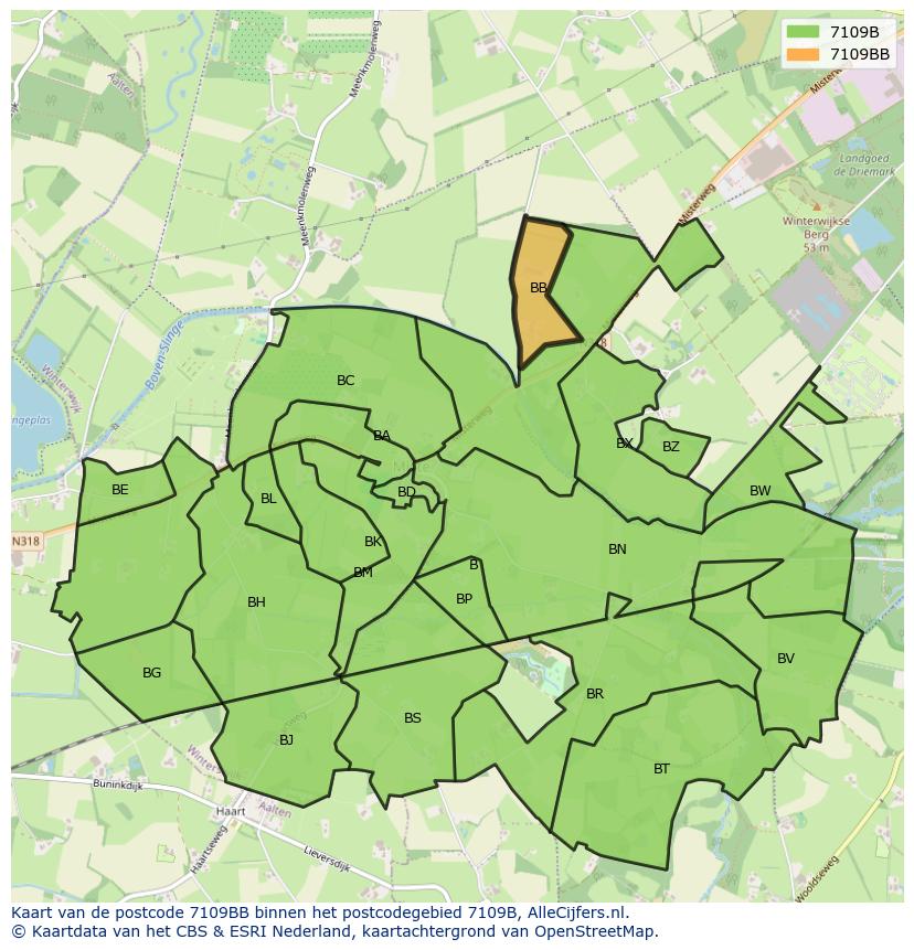 Afbeelding van het postcodegebied 7109 BB op de kaart.