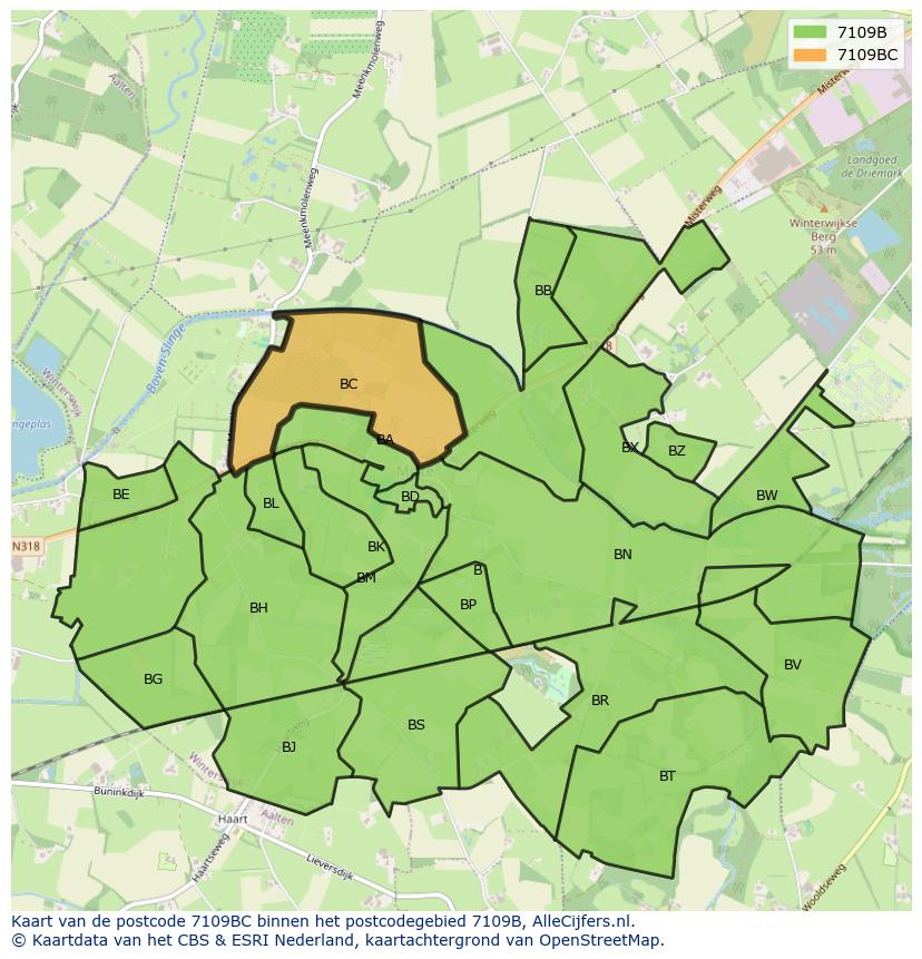 Afbeelding van het postcodegebied 7109 BC op de kaart.