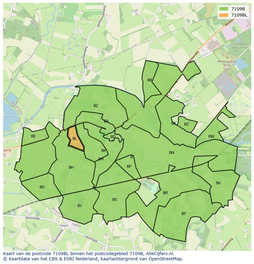 Afbeelding van het postcodegebied 7109 BL op de kaart.