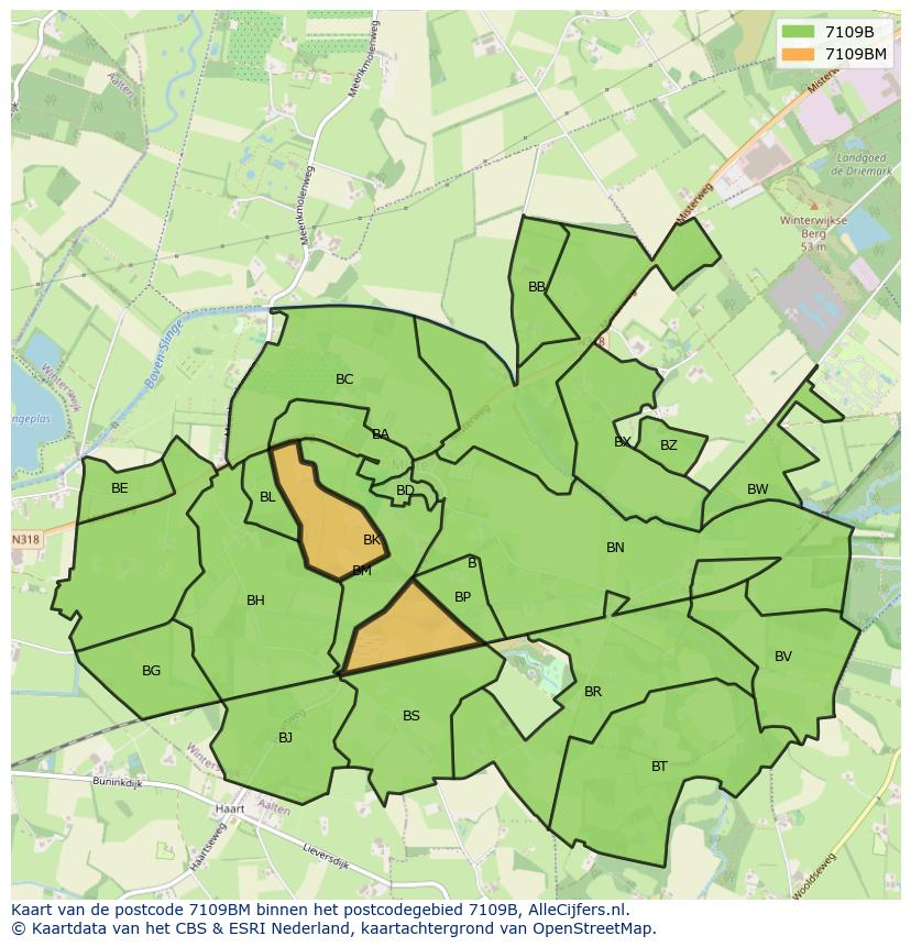Afbeelding van het postcodegebied 7109 BM op de kaart.