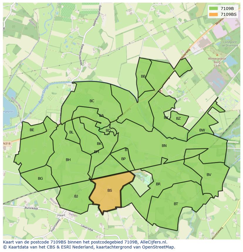 Afbeelding van het postcodegebied 7109 BS op de kaart.