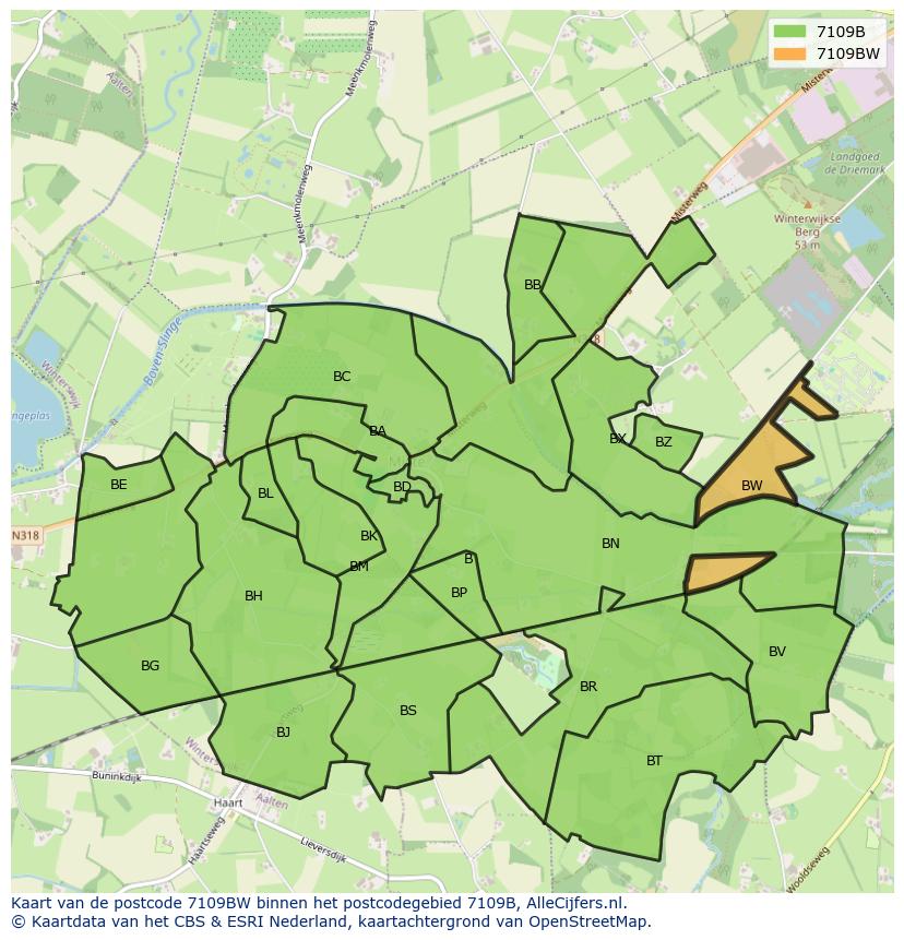 Afbeelding van het postcodegebied 7109 BW op de kaart.