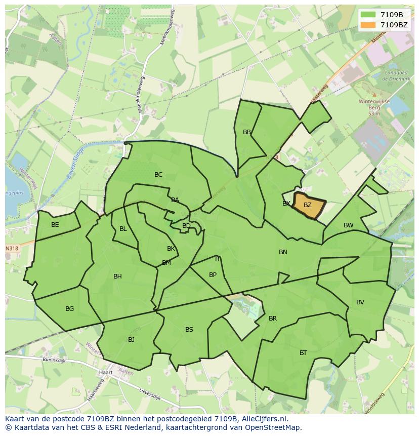 Afbeelding van het postcodegebied 7109 BZ op de kaart.