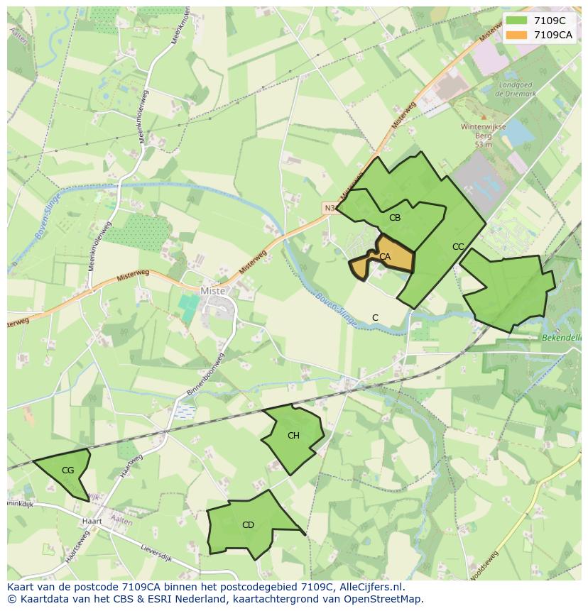 Afbeelding van het postcodegebied 7109 CA op de kaart.