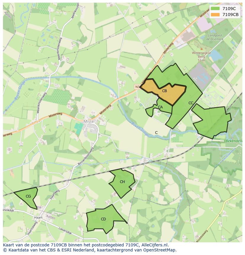 Afbeelding van het postcodegebied 7109 CB op de kaart.