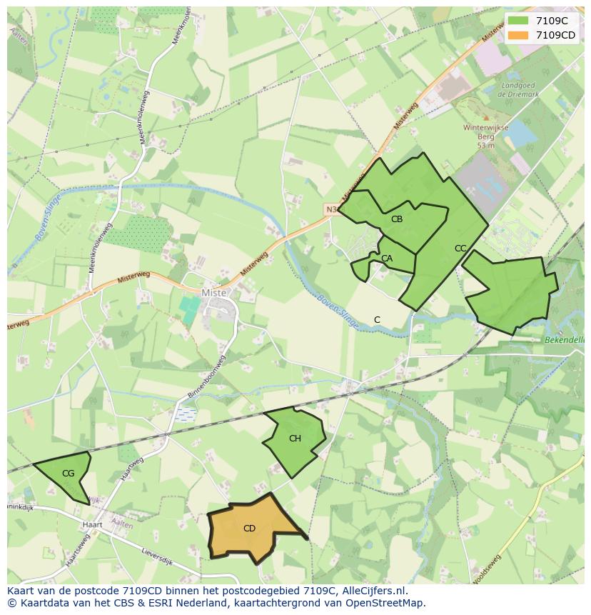 Afbeelding van het postcodegebied 7109 CD op de kaart.
