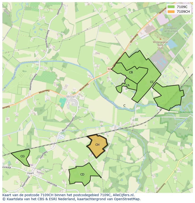 Afbeelding van het postcodegebied 7109 CH op de kaart.
